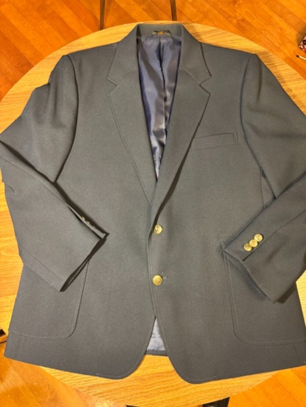 Vintage Haggar Navy Blue Blazer Suit Jacket Mens 44S Gold Crest Buttons